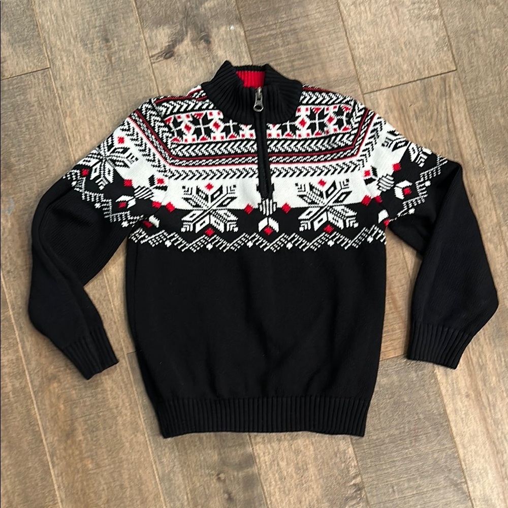 Black and White Boy’s Hanna Anderson Sweater with Red Accents